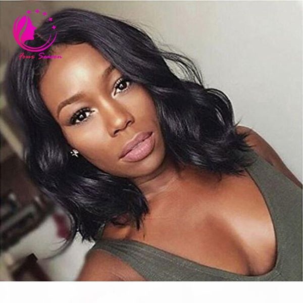 

human hair 8inch short bob lace front wigs for black women with baby hair brazilian wavy non-remy hair bleached knots on sale, Black;brown