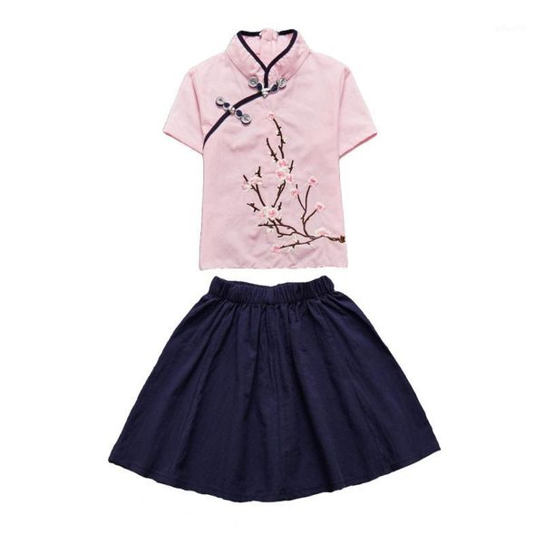

noriviiq 2018 children's ethnic style cotton linen cute girls tang suit cheongsam costume chinese traditional dress qipao sets1, Red