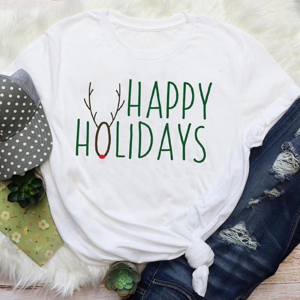 

женская одежда письмо счастливый kawaii мультфильм правление с рождеством распечатать топы леди женские графические тройники одежда футболка, White