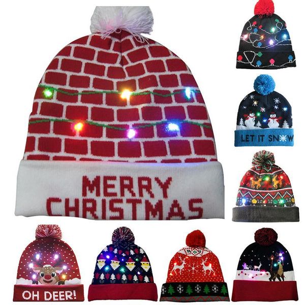 

beanie/skull caps 2021 novelty led light-up knitted beanies hat party decoration xmas christmas hats for men women girls boys light cap gift, Blue;gray