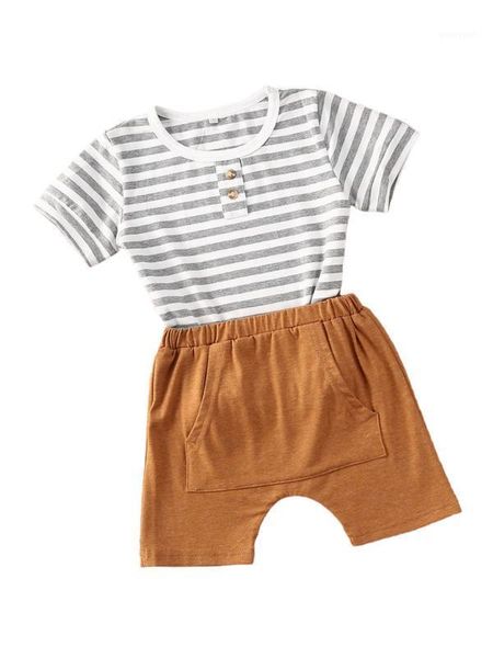

newborn baby boys 2pcs outfits summer short sleeve striped t-shirt + elastic shorts set for daily life1, White