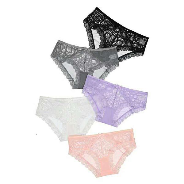 

august new crochet stitching simple lace low waist women's briefs, Black;pink