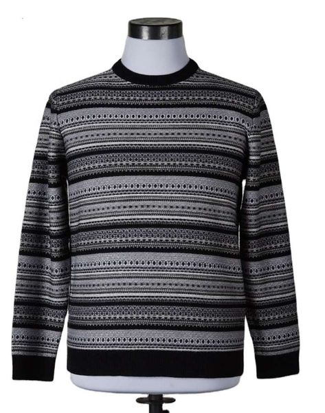 

men jacquard o-neck cotton knitted sweater8uy, Black