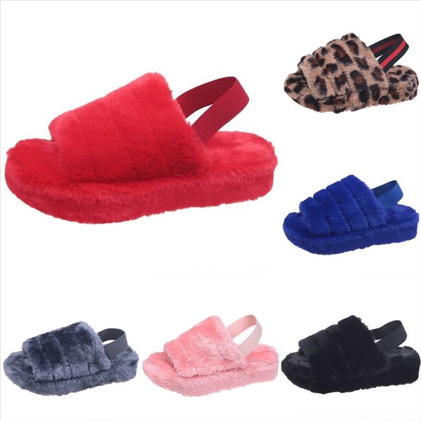 

mk7b women plush new autumn fur fashion women casual comfort rome indoor flat open toe slippers slippers warm plush rabbit winter slippers, Black