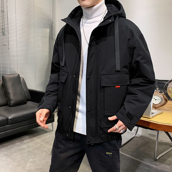 

2021 new men's autumn cotton padded jacket style japanese fashion multi-pockets warm hooded street wear coat wvd4, Black;brown