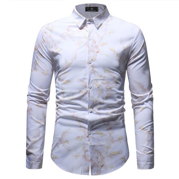 

white floral print shirt male 2020 brand new slim fit long sleeve mens dress shirts chemise casual party holiday shirt for men, White;black