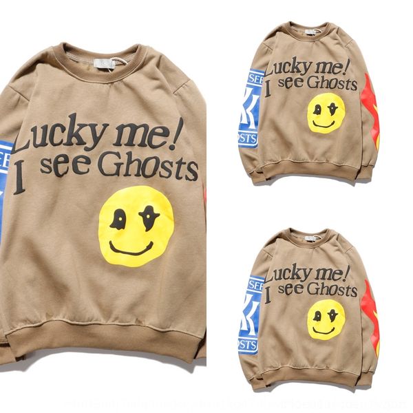 

xwudb street sports casual fashion brand smiling face letter flame print pullover sweater crew pullover loose neck sweater jfw8d, Black