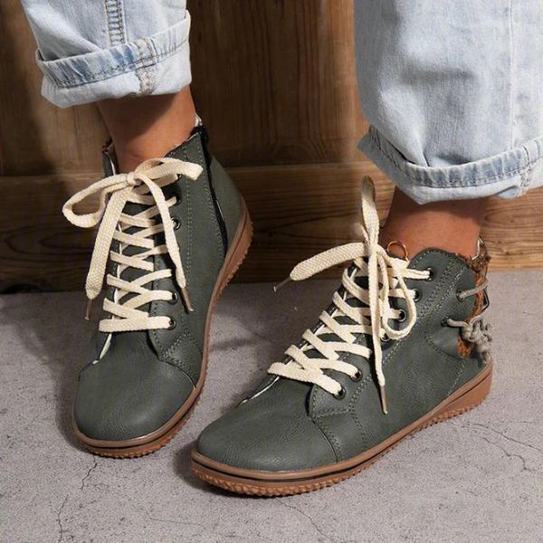 

new 2020 women ankle boots lace sewing ladies women retro casual soft flock female plus size flat shoes snow boots, Black