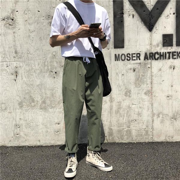 

2020 spring and autumn new korean version ins solid color nine points loose loose trousers fashion casual wild straight pants1, White;black
