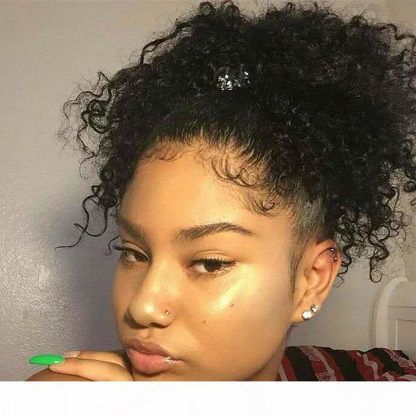 

human hair ponytails clip in on hair extensions pony tail 14inch 120g natrual kinky curly ponytails hairpieces more 5 colors optional, Black