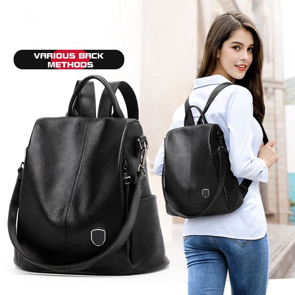 

women leather backpack cowhide genuine leather knapsack colleague girls student school bag lady travel packsack shoulder bags c1223