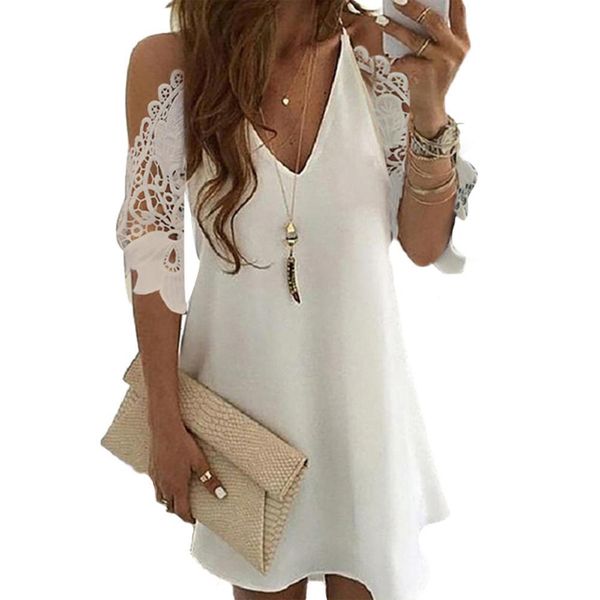 

women v neck pineapple floral print cold shoulder lace a line beach dress drop shipping, Black;gray