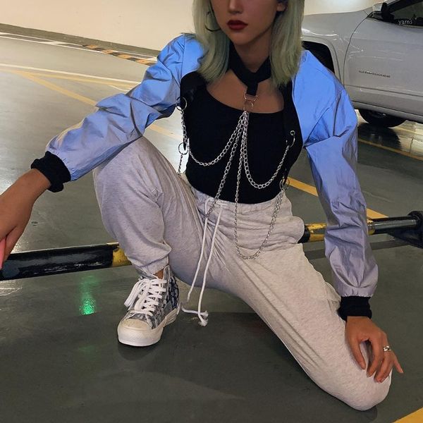 

2019 autumn new women irregular streetwear long sleeve single button with iron chains reflective fashion loose coatsjacket1, Black;brown