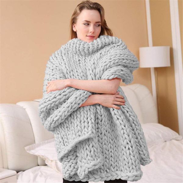 

blankets hand knitted chunky blanket thick yarn weighted wool bulky knitting throw warm winter home sofa bed throws