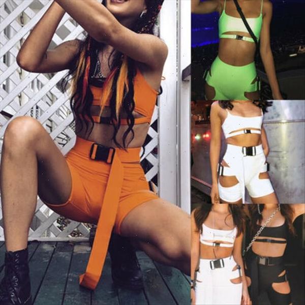 

fashion women summer 2 pieces playsuit set sleeveless vest crop t shirts shorts festival clubwear clothes set, Gray