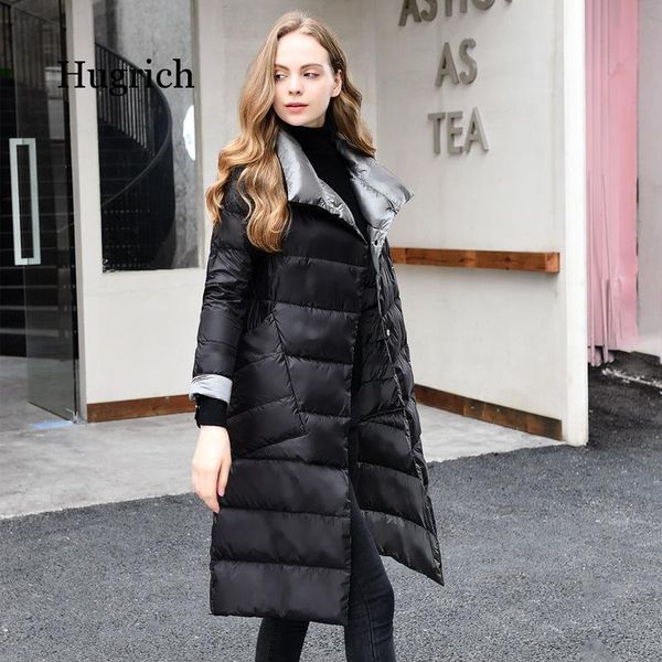 

2020 women winter coat stand collar white duck down inner women light long jacket coat casaco feminino parkas, Black