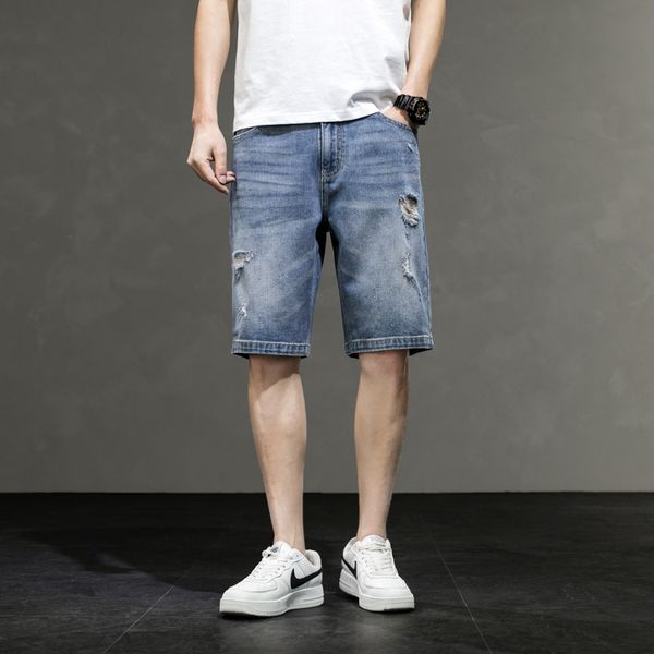 

trendy baggy and perforated denim men's trendy summer baggy plus plus size 5 shorts and shorts 9fkea, Blue