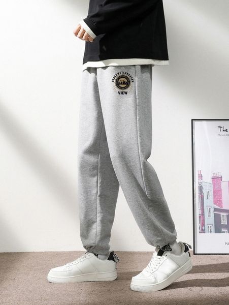 

men graphic print drawstring waist sweatpants b7hv#, Black