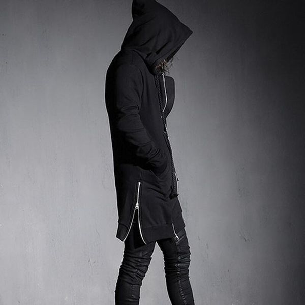

men's jackets spring mens fashion hoodies punk motrocyle combat slim fit coats cloak wizard hat jaqueta chaqueta, Black;brown