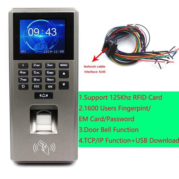 

1600 user 125khz rfid fingerprint access control keypad biometric system password card reader usb tcp/ip time attendance device