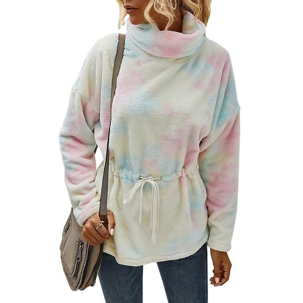 

vicabo kawaii clothes winter womens pullover turtleneck long sleeve waist drawstring sweatshirts 2021 female sweatshirt, Black