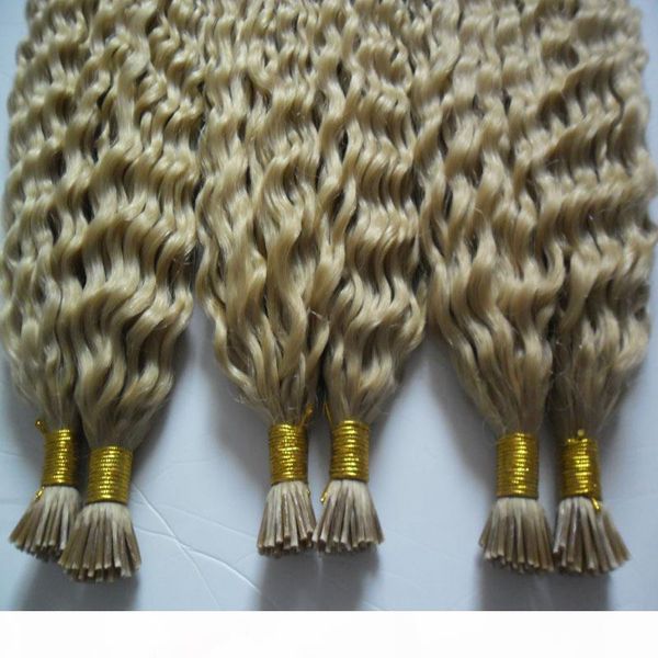 

100g strands 3 bundles remy hair extensions keratin i tip hair extensions blonde brazilian kinky curly human hair extensions keratin, Black