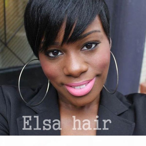 

short hair wigs half-price lace-cut short bob human hair wigs with bangs 4inch peruvian full lace wigs for black women, Black;brown