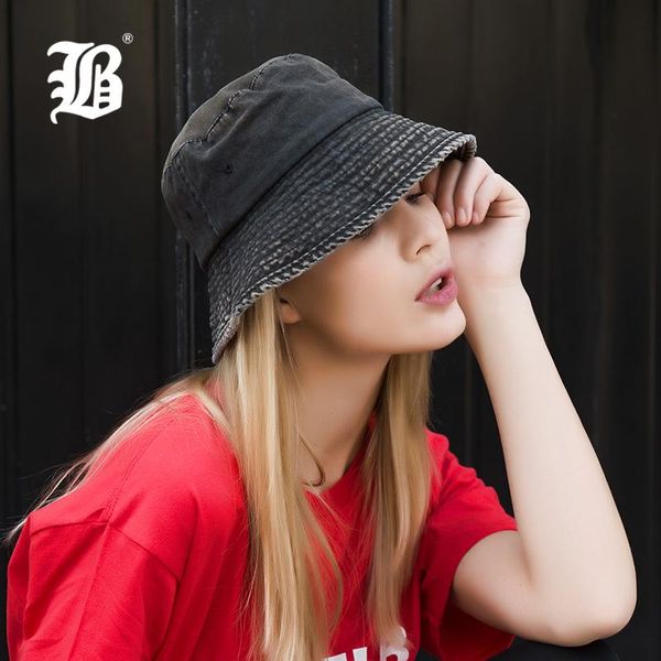 

[flb] summer 100% washed cotton denim sun hat women fashion floppy outdoor cap ladies wide brim beach bucket hats wholesale f157