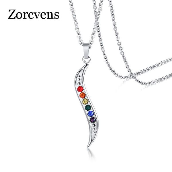 

pendant necklaces zorcvens silver color rainbow stones for men women stainless steel cz stone jewelry casual unisex