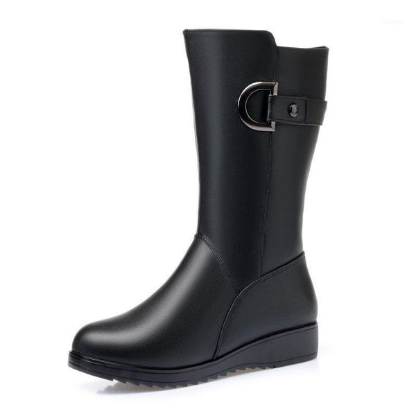 

fashion women snow boots wedges thick wool winter warm women boots genuine leather rhinestone fur mid-calf1, Black