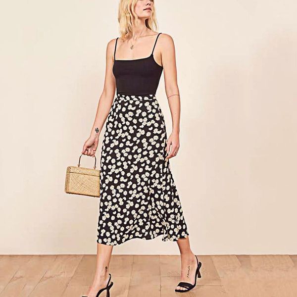 

vintage stylish chiffon floral print midi skirt women 2019 fashion pleated ladies skirts casual chic beach faldas mujer1, Black