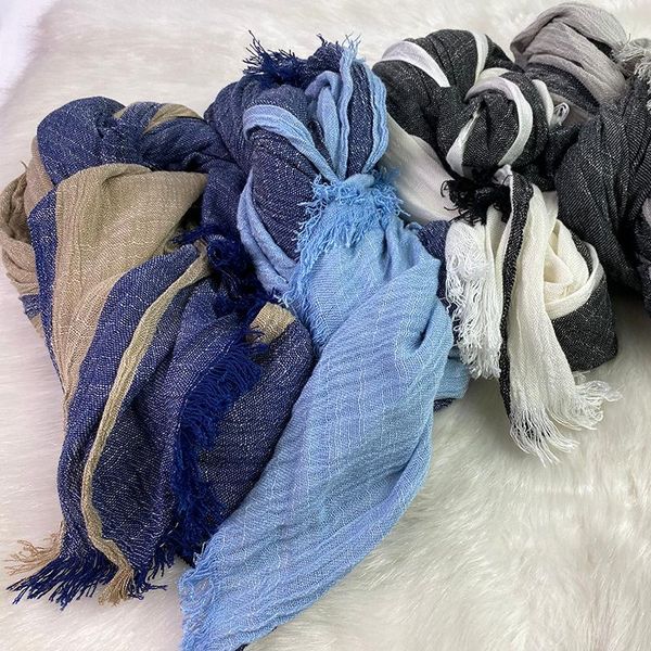 

scarves scarf 2021 kroea style spring cotton and linen striped plaid long women's shawl fashion, Blue;gray