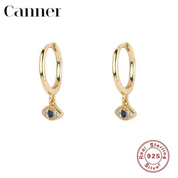 

hoop & huggie real 925 sterling silver creative fashion eye earrings small minimalist zircon women gift, Golden;silver