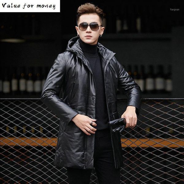 

sheepskin genuine leather jacket men autumn winter men down jacket long coat jackets veste en cuir homme yy1038b kj14891, Black
