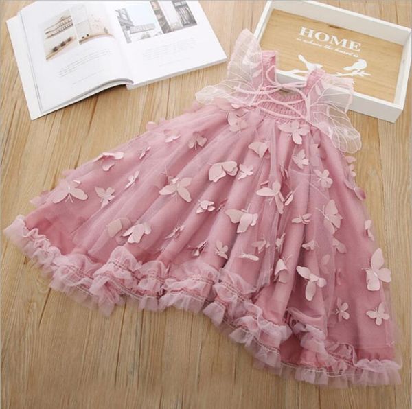 

new retail summer children girls fairy butterfly dresses with wing, baby kids sweet rose flower party dress 1-6t t200709, Red;yellow