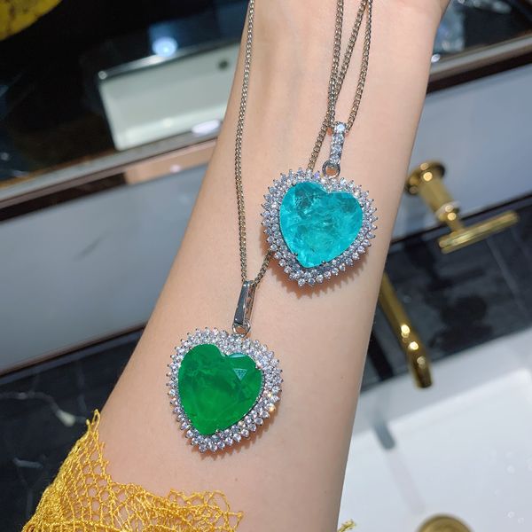 

стерлинговое серебро 925 20 * 20 мм дизайн сердца paraiba tourmaline gemstone подвесные ожерелья для женщин день рождения ожерелье, Silver