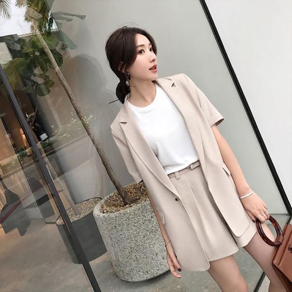 

summer pure color short suits for women stylish blazer amp; shorts female pant suit casual 2 piece set 2021 feminino, Gray