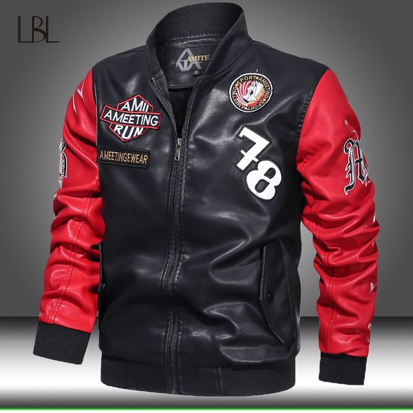 

мода зима кожаных курток мужчина stand collar мотоцикл омывается ретро pu кожаных куртки man zipper tactical bomber ветровка, Black