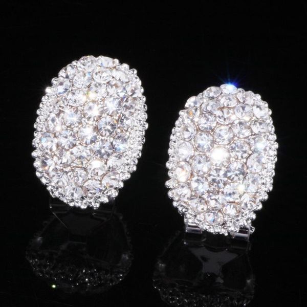 

stud trendy gorgeous oval shape earrings for women simple design princess fancy dance party earring jewelry, Golden;silver