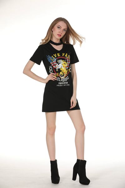 

женская напечатанная сексуальная футболка платье, White