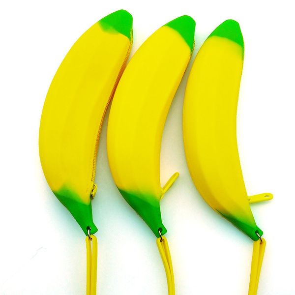 Mulheres Moda Atacado Silicone Banana Zipper Lápis Case Bolsa Chave Chave Dos Desenhos Animados Fruta Portátil Coin Bolsa