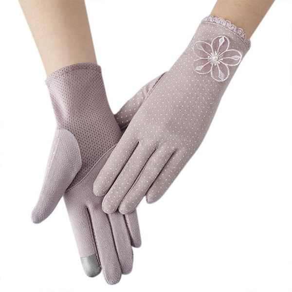 

women summer driving gloves non-slip touchscreen sun protection bowknot mittens 28gd, Blue;gray
