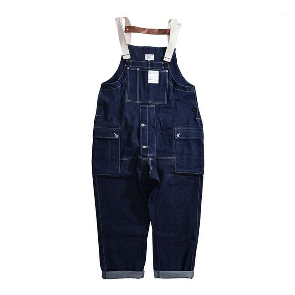 

kiovno men's hip hop bib overalls multi pockets cargo work harajuku jumpsuits for male loose pants1, Blue