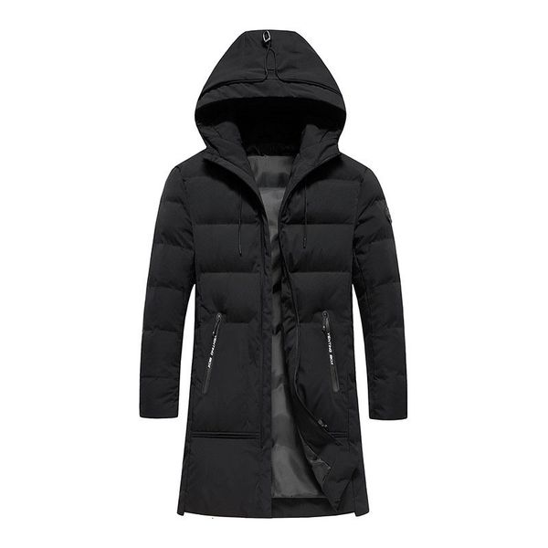 

fashion solid color medium length hooded for men's new winter youth slim down cotton padded jacket, Black