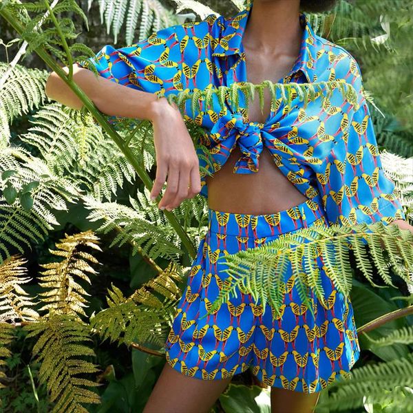 

za 2021 flowy print women shirt short sleeves lapel collar blouse back pleat detail front button chic animal pattern short top, White