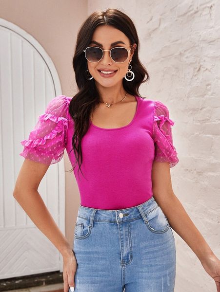 

solid mesh sleeve tee l1ry#, White