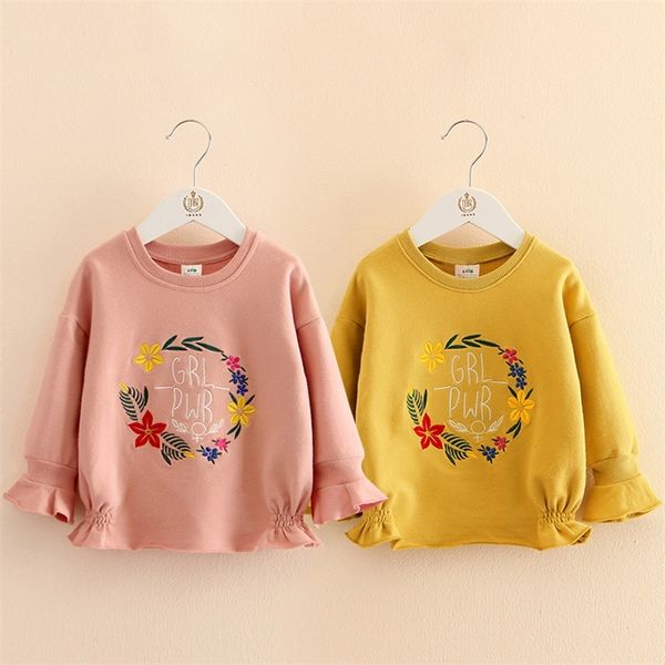 

autumn spring fashion 2-4 5 6 7 8 9 10 years children's gift flower letter flare trumpet sleeve kids baby girl sweatshirts 220309, Black