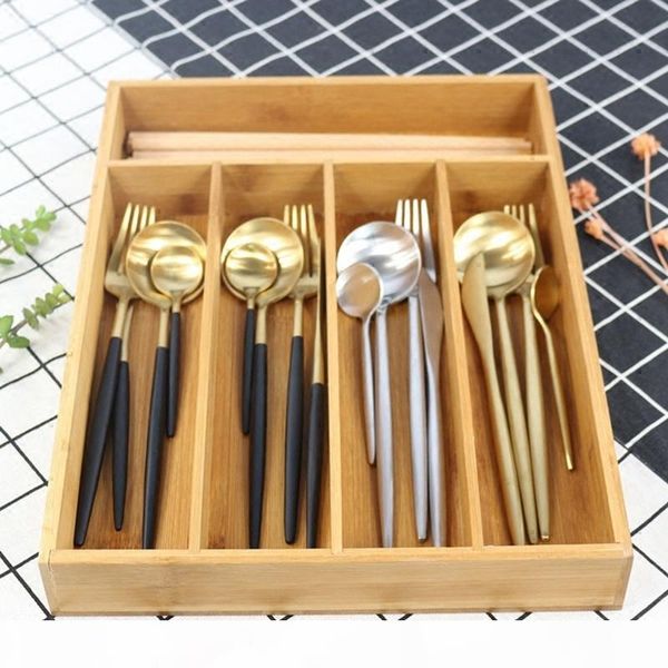 

горячая продажа практическая kitchen cutlery ящик для хранения расширяемый ножевые лоток бамбуковый ящик органайзер кухонные принадлежности