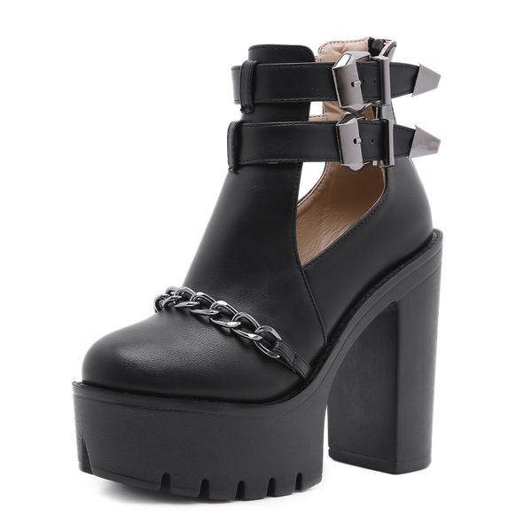

2020 new year l rivet chain europe and the united states foreign trade new thick sole platform womens shoes chunky heel high heel booties, Black