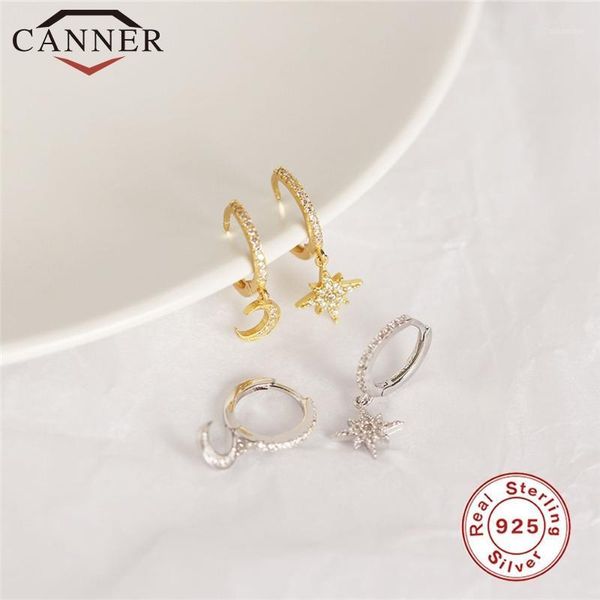 

ins style 925 sterling silver charming geometric minimalist zircon hoop earrings moon/shell gold round earrings jewelry1, Golden;silver